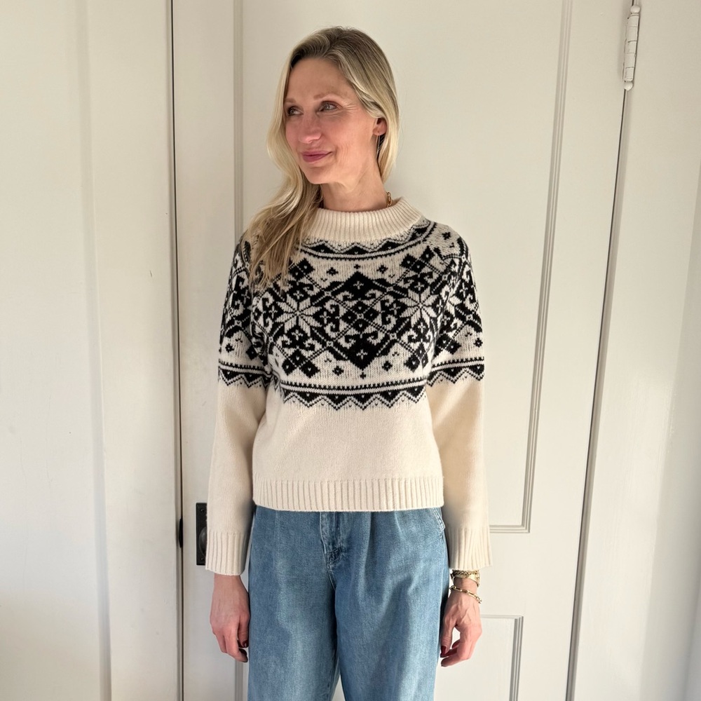 J. CREW Fairisle Snowflake Mock Neck Sweater